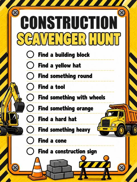 Scavenger hunt in the 3D Excavator and Dump Truck 3rd Birthday design