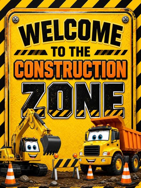 Welcome sign in the 3D Excavator and Dump Truck 3rd Birthday design