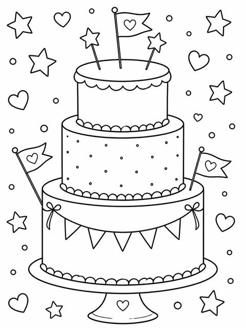 Coloring sheet in the Pink Watercolor Cake 1st Birthday Invitation design