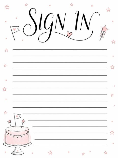 Guest sign-in sheet in the Pink Watercolor Cake 1st Birthday Invitation design