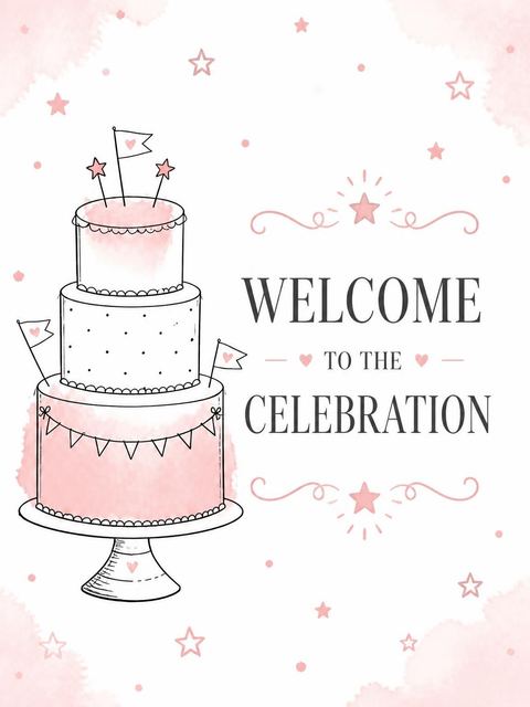 Welcome sign in the Pink Watercolor Cake 1st Birthday Invitation design