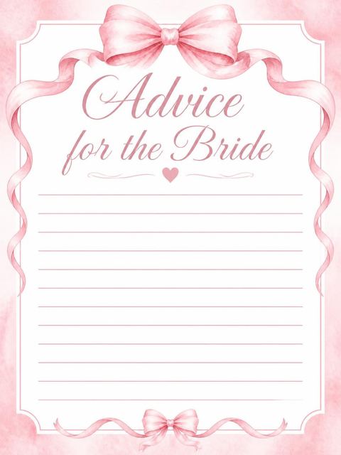 Advice card in the Pink Watercolor Bow Bridal Shower design