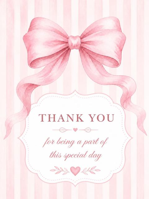 Thank-you flat in the Pink Watercolor Bow Bridal Shower design