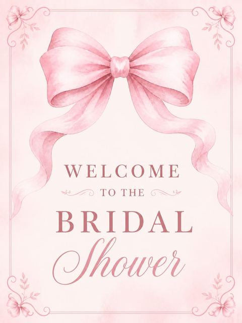 Welcome sign in the Pink Watercolor Bow Bridal Shower design