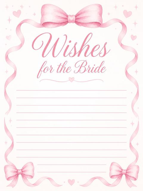Wishes page in the Pink Watercolor Bow Bridal Shower design