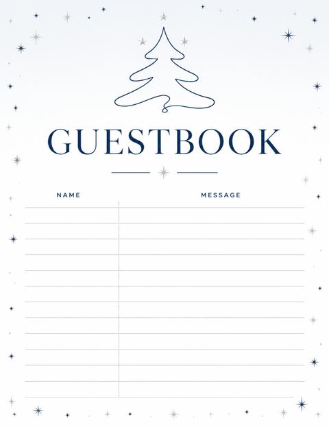 Guest sign-in sheet in the Blue Gradient Line Art Winter Party design