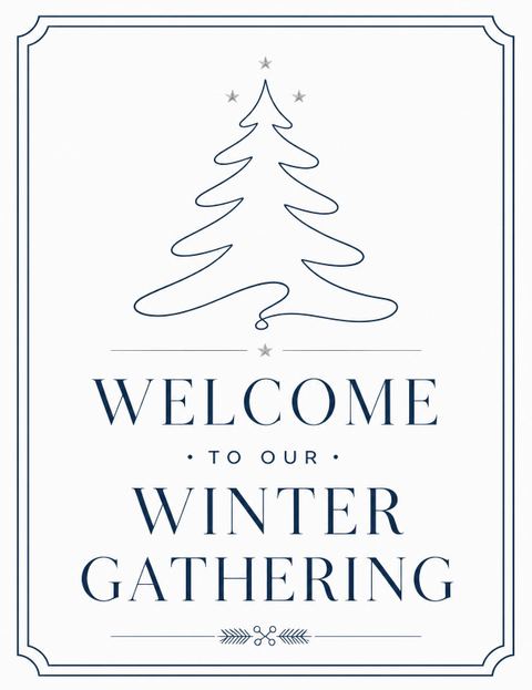 Welcome sign in the Blue Gradient Line Art Winter Party design