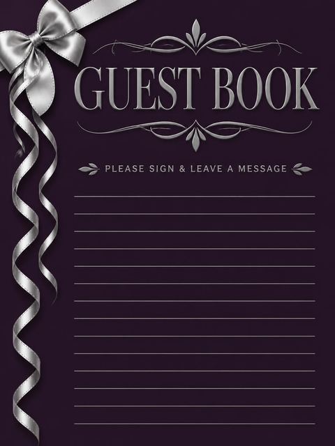 Guest sign-in sheet in the Royal Purple Silver Ribbon 45th Birthday design