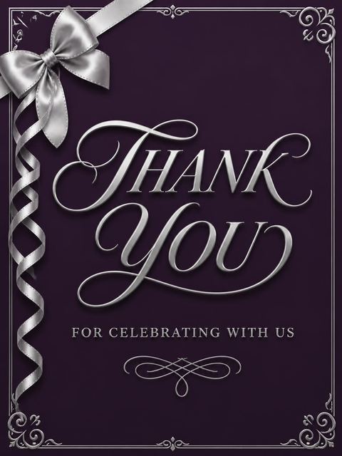 Thank-you flat in the Royal Purple Silver Ribbon 45th Birthday design