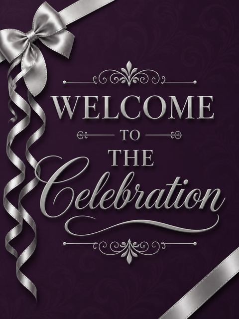 Welcome sign in the Royal Purple Silver Ribbon 45th Birthday design