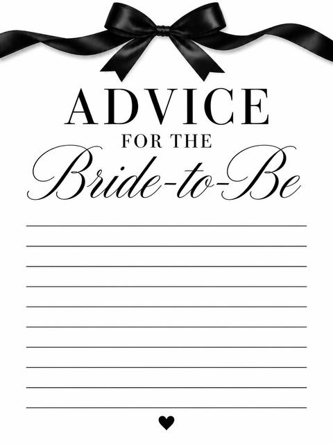 Advice card in the Black Satin Ribbon Bridal Shower design