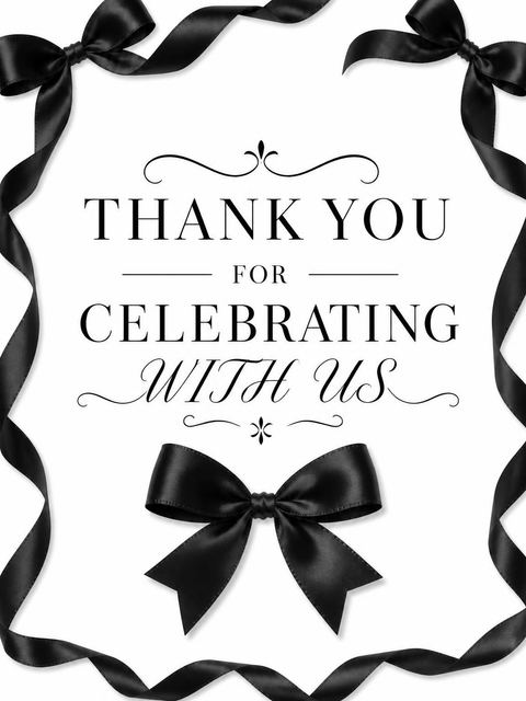 Thank-you flat in the Black Satin Ribbon Bridal Shower design