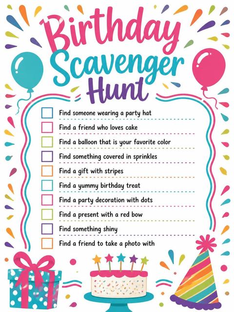 Scavenger hunt in the Primary Color Balloon 4th Birthday Invitation design