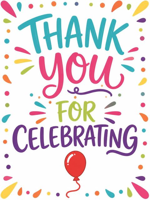 Thank-you flat in the Primary Color Balloon 4th Birthday Invitation design