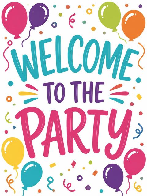 Welcome sign in the Primary Color Balloon 4th Birthday Invitation design