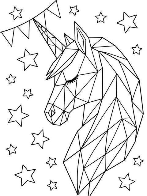 Coloring sheet in the Pastel Geometric Unicorn 5th Birthday Invitation design