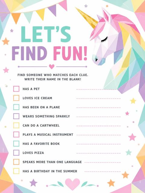 Scavenger hunt in the Pastel Geometric Unicorn 5th Birthday Invitation design