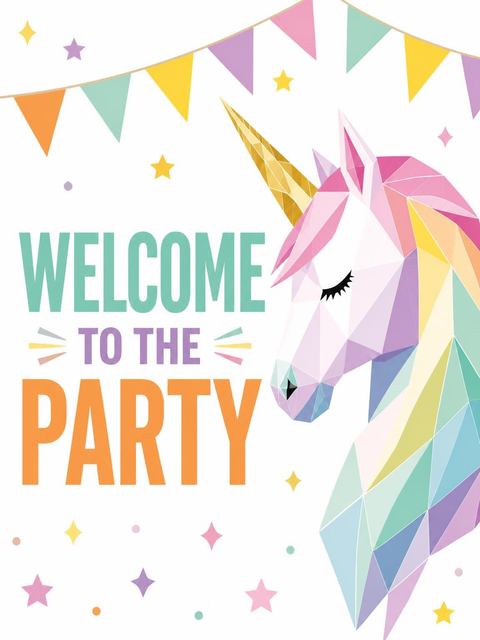 Welcome sign in the Pastel Geometric Unicorn 5th Birthday Invitation design