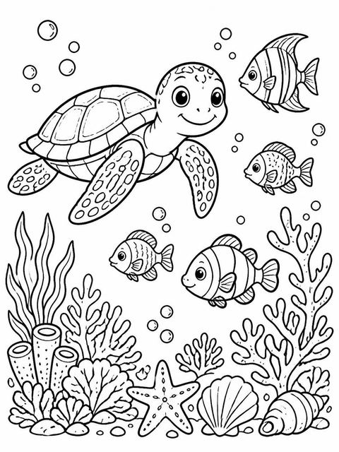 Coloring sheet in the Brass Porthole Sea Life 4th Birthday design