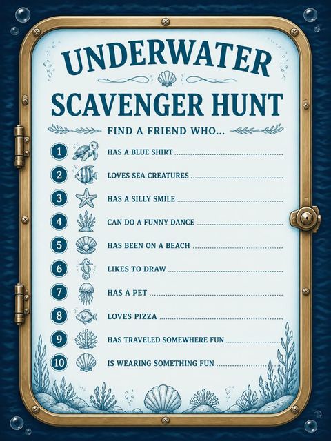 Scavenger hunt in the Brass Porthole Sea Life 4th Birthday design