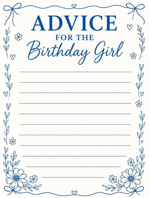 Advice card in the Blue Ink Daisy Bouquet 12th Birthday design