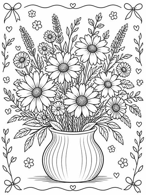 Coloring sheet in the Blue Ink Daisy Bouquet 12th Birthday design