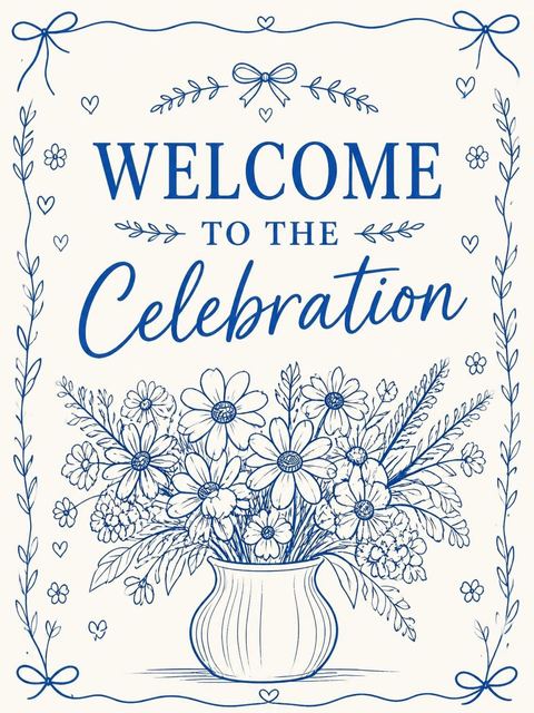 Welcome sign in the Blue Ink Daisy Bouquet 12th Birthday design