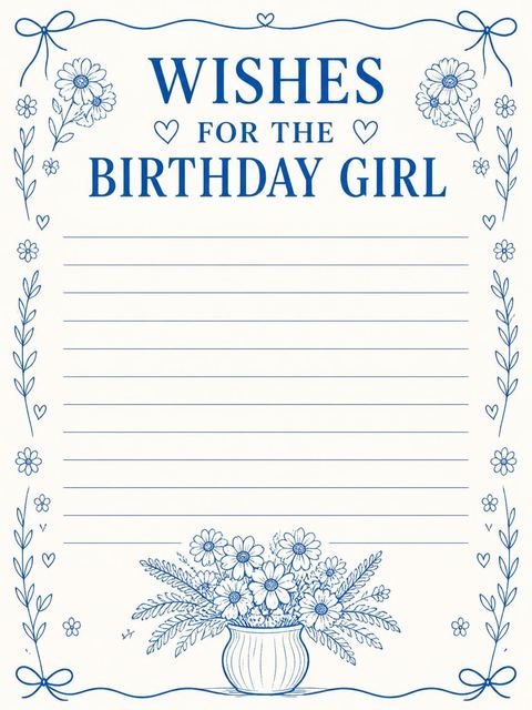 Wishes page in the Blue Ink Daisy Bouquet 12th Birthday design