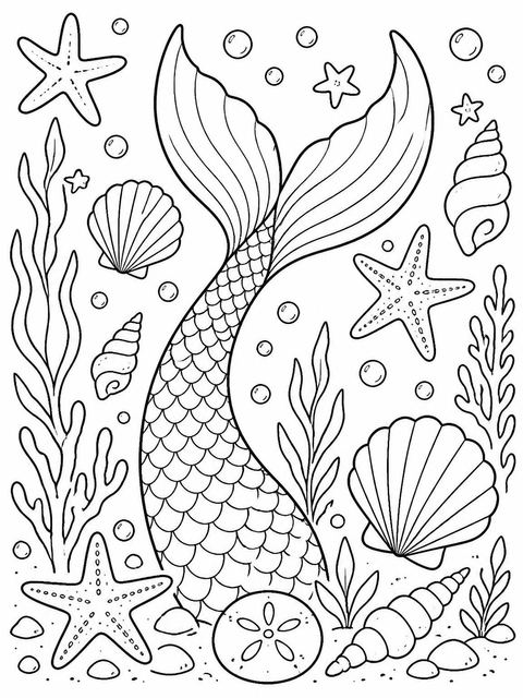 Coloring sheet in the Teal and Coral Mermaid 7th Birthday design