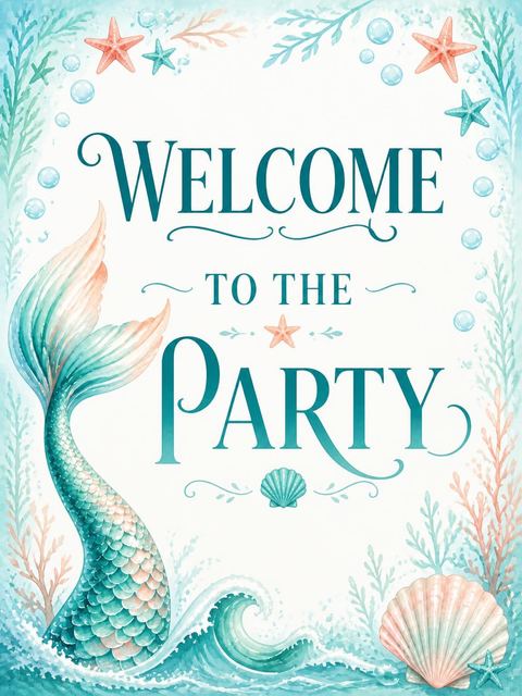 Welcome sign in the Teal and Coral Mermaid 7th Birthday design