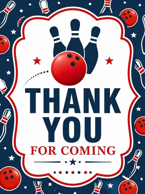 Thank-you flat in the Red and Navy Bowling 7th Birthday design