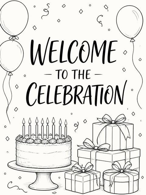 Welcome sign in the Minimalist Black-Ink Line Art 35th Birthday design