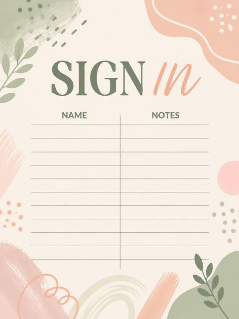 Guest sign-in sheet in the Sage and Coral Abstract Birthday design