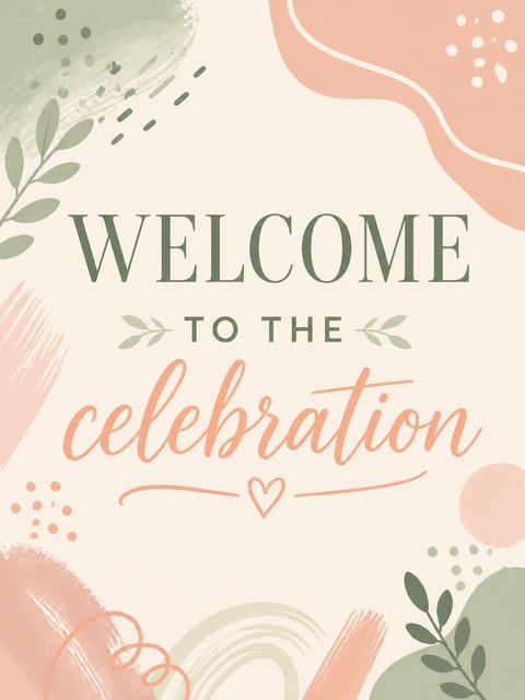 Welcome sign in the Sage and Coral Abstract Birthday design