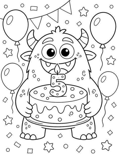 Coloring sheet in the Blue Monster 5th Birthday Invitation design
