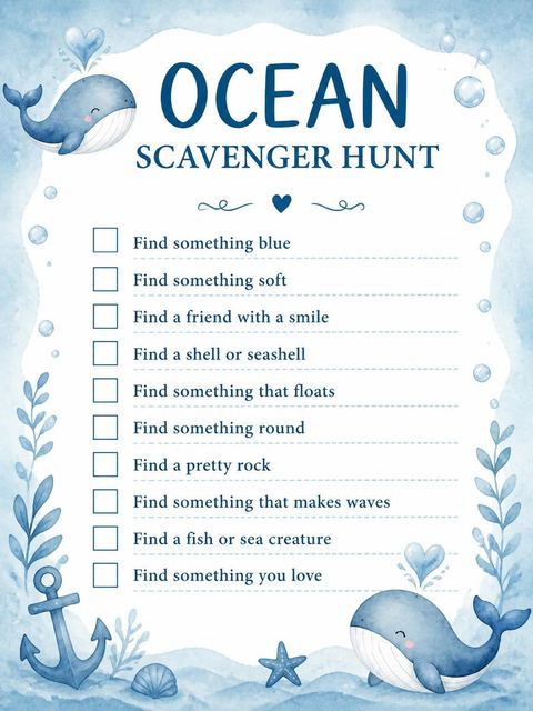 Scavenger hunt in the Blue Watercolor Whale 2nd Birthday design