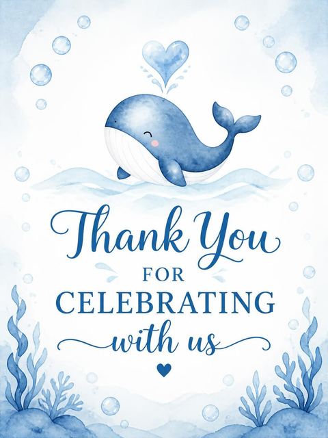 Thank-you flat in the Blue Watercolor Whale 2nd Birthday design
