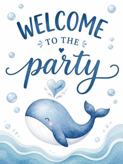 Welcome sign in the Blue Watercolor Whale 2nd Birthday design