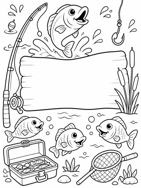 Coloring sheet in the Blue Lake Fishing 3rd Birthday design