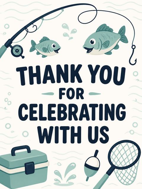 Thank-you flat in the Blue Lake Fishing 3rd Birthday design