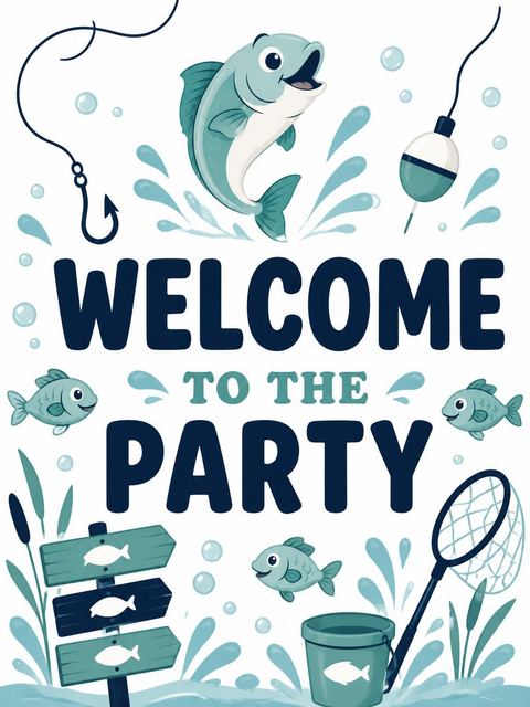 Welcome sign in the Blue Lake Fishing 3rd Birthday design