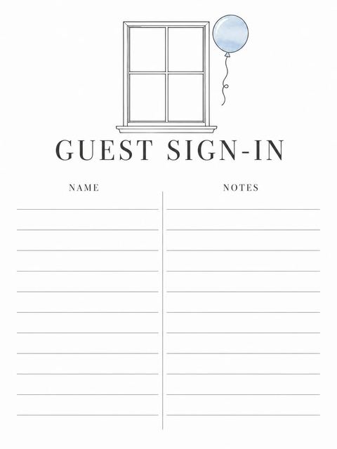 Guest sign-in sheet in the Balloon 1st Birthday Invitation design