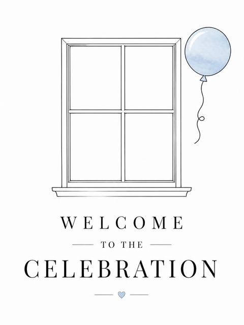 Welcome sign in the Balloon 1st Birthday Invitation design