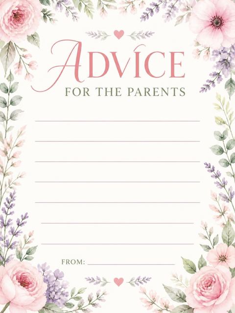 Advice card in the Watercolor Floral Ultrasound Baby Shower design