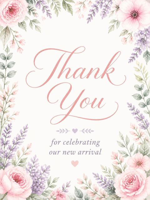 Thank-you flat in the Watercolor Floral Ultrasound Baby Shower design