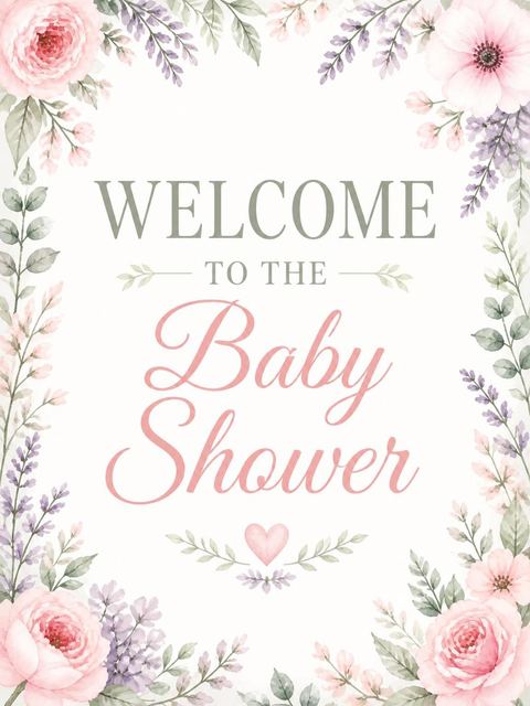 Welcome sign in the Watercolor Floral Ultrasound Baby Shower design
