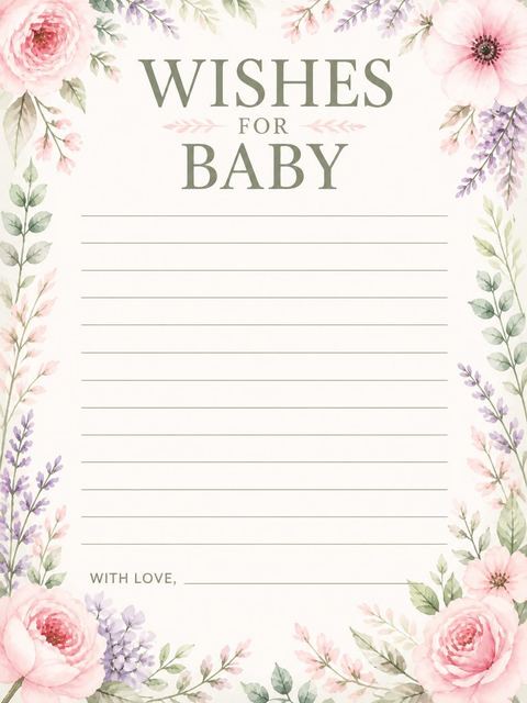 Wishes page in the Watercolor Floral Ultrasound Baby Shower design
