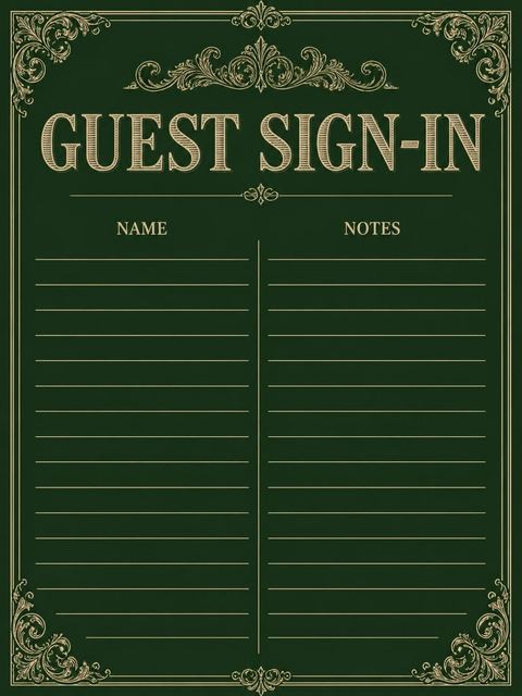 Guest sign-in sheet in the Gold Martini Forest 30th Birthday Invitation design