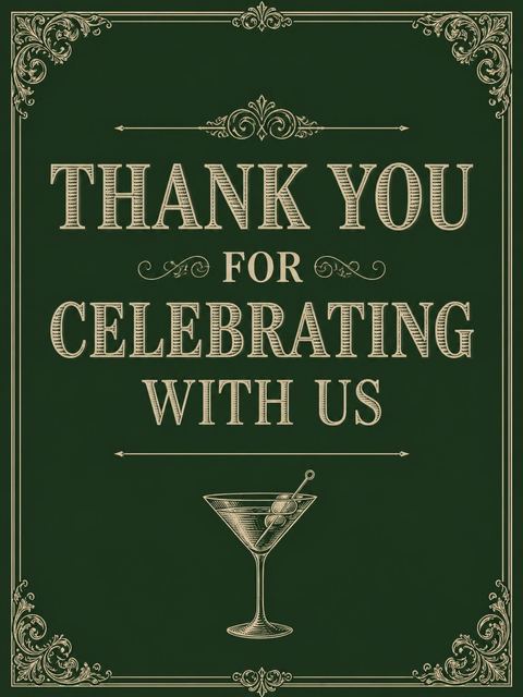 Thank-you flat in the Gold Martini Forest 30th Birthday Invitation design