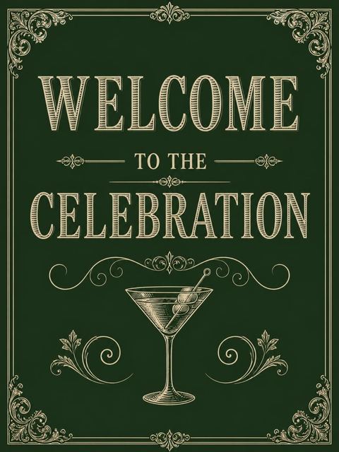 Welcome sign in the Gold Martini Forest 30th Birthday Invitation design